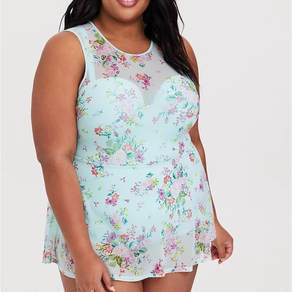 torrid Other - Torrid 6X Swim Dress Aqua Push Up Swimsuit Plus